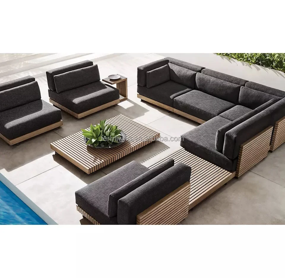 Modern All Weather Luxury Outdoor Patio Hotel Sets Sofa Couch Wood Teak