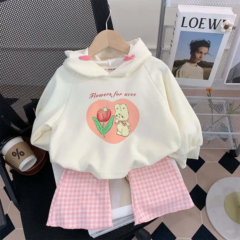 Girls' Set 2024 Winter New Children's Fashionable Long Sleeve Top and Pants Two Piece Children's Set