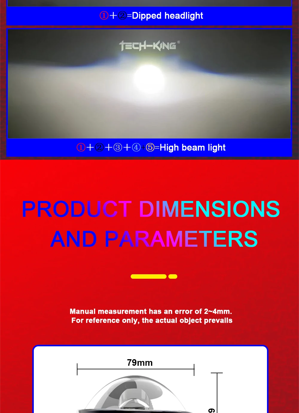 TECH-KING TIR bi-prism direct laser lens near and far light integrated 3-inch double lamp cup lens headlight projector headlamp