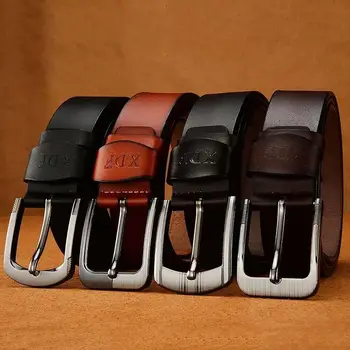 100%Pure Cow Leather Men's pin buckle belt casual retro super pull jeans belt