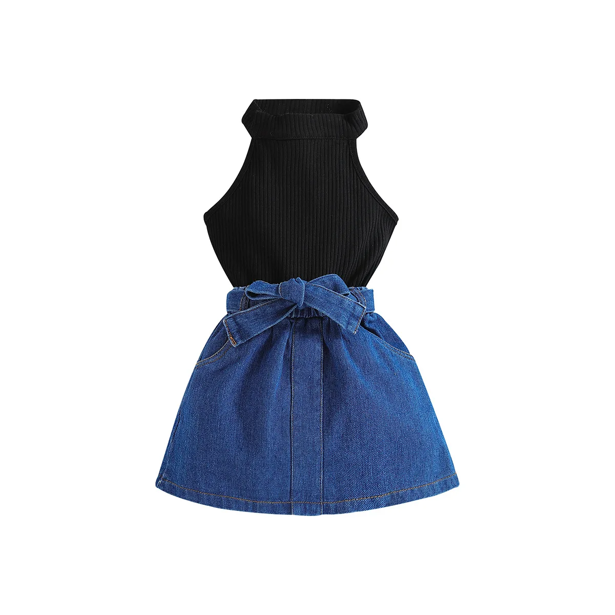New casual children's clothing sleeveless pit strip vest+denim skirt two piece boutique kids clothing girls outfits