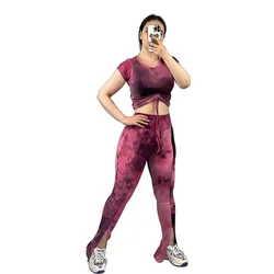 ropa deportiva  ribbed yoga seamless sets fitness women 2022 long yoga split pants sports bra crop top gym leggings workout