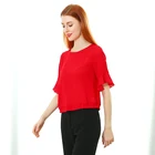 Top New Solid Color Womens Shirts Trendy Crop Top Trumpet Sleeve Short Chiffon Blouse Women Shirt T112217