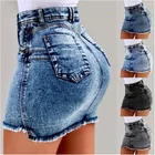 Skirts Jean Skirt Drop Shipping Womens Mini Skirts Sexy High Waist Blue Tassel Short Jean Skirt