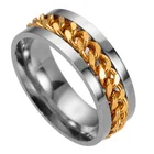 Inlay Ring Stainless Steel Chain Inlay Rotating Spin Wedding Band Biker Ring For Men