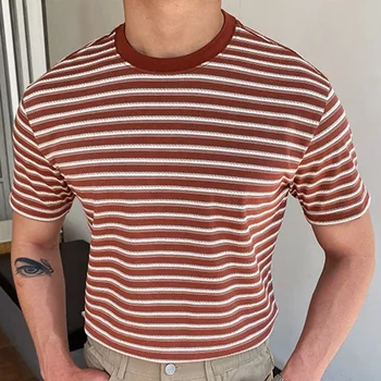 Wholesale High Quality Custom T-shirt Streetwear Short Sleeves O-Neck Cotton Striped T Shirt For Men