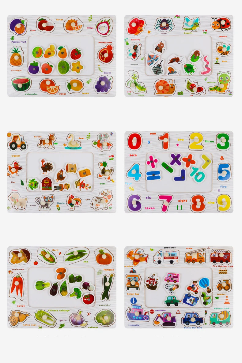 Planche à main en bois, Puzzle avec animaux, jeux de pêche, jouets d'apprentissage, Puzzle pour enfants d'âge préscolaire, usine éducative