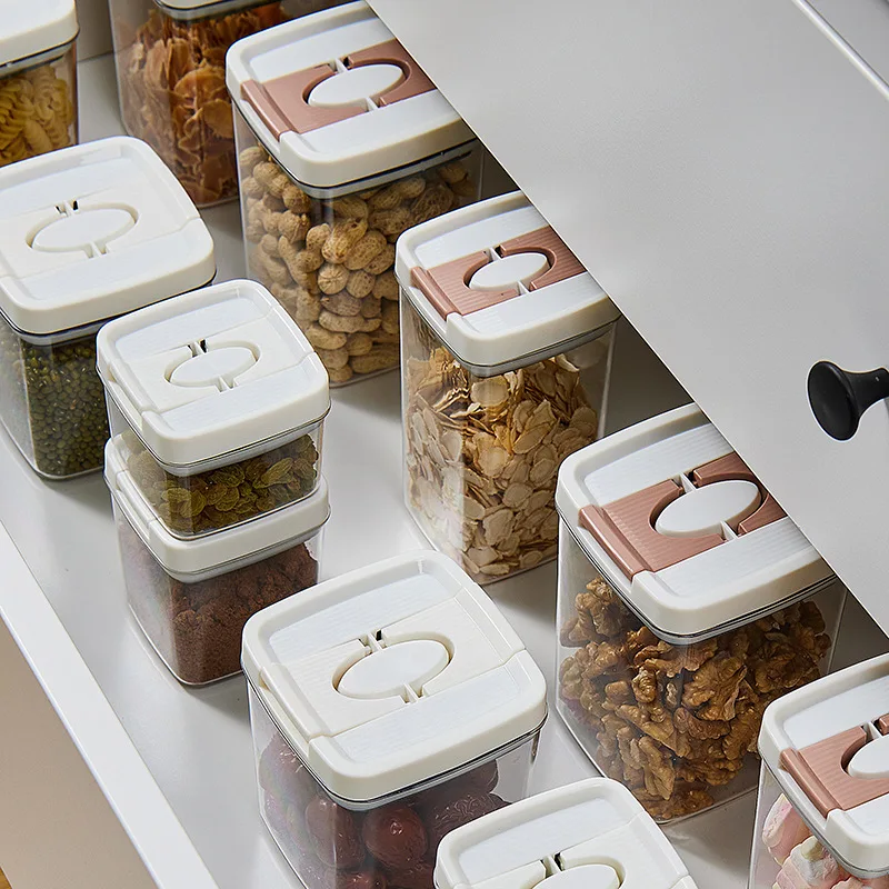 Easy open Pantry Organizer sealed Vacuum push top Plastic Airtigh bins Food Storage Boxes Containers Set With Lids