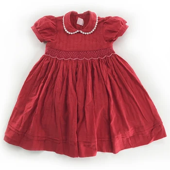 Hotsale smocked girl dress boutique children clothes handmade summer christmas rose cotton smocked dresses