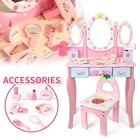 Toy Pretend Play Wooden Girls Mini Dressing Toy Play House Full Set Of Make Up Accessories