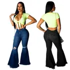Skinny Jeans Jeans Wholesale Skinny Ripped Bell Bottom Jeans For Women High Waisted Flared Jeans Pants.