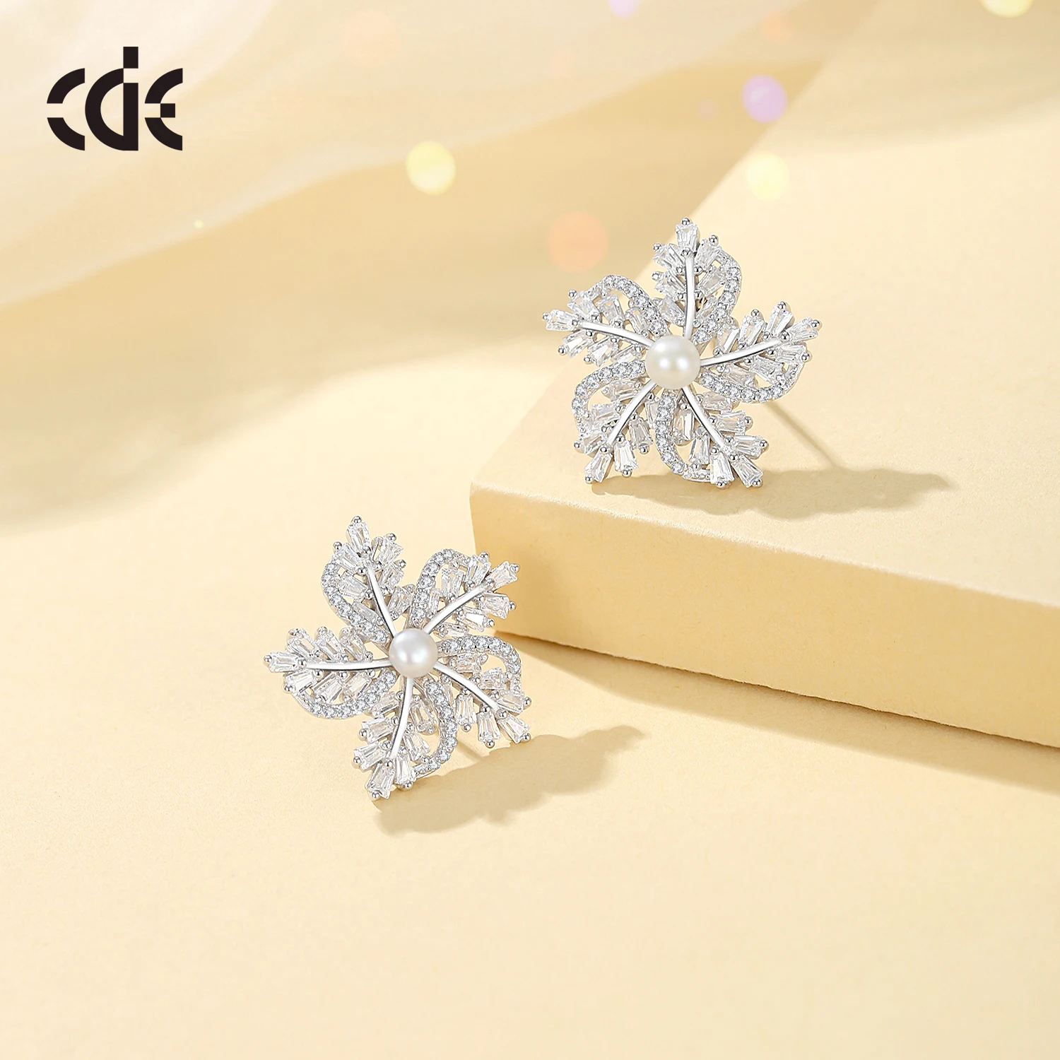 CDE YK03112 Fine 925S Silver Jewelry Pearl Earring Wholesale Zircon Snow Christmas Gift Stud Earrings Christmas Earring