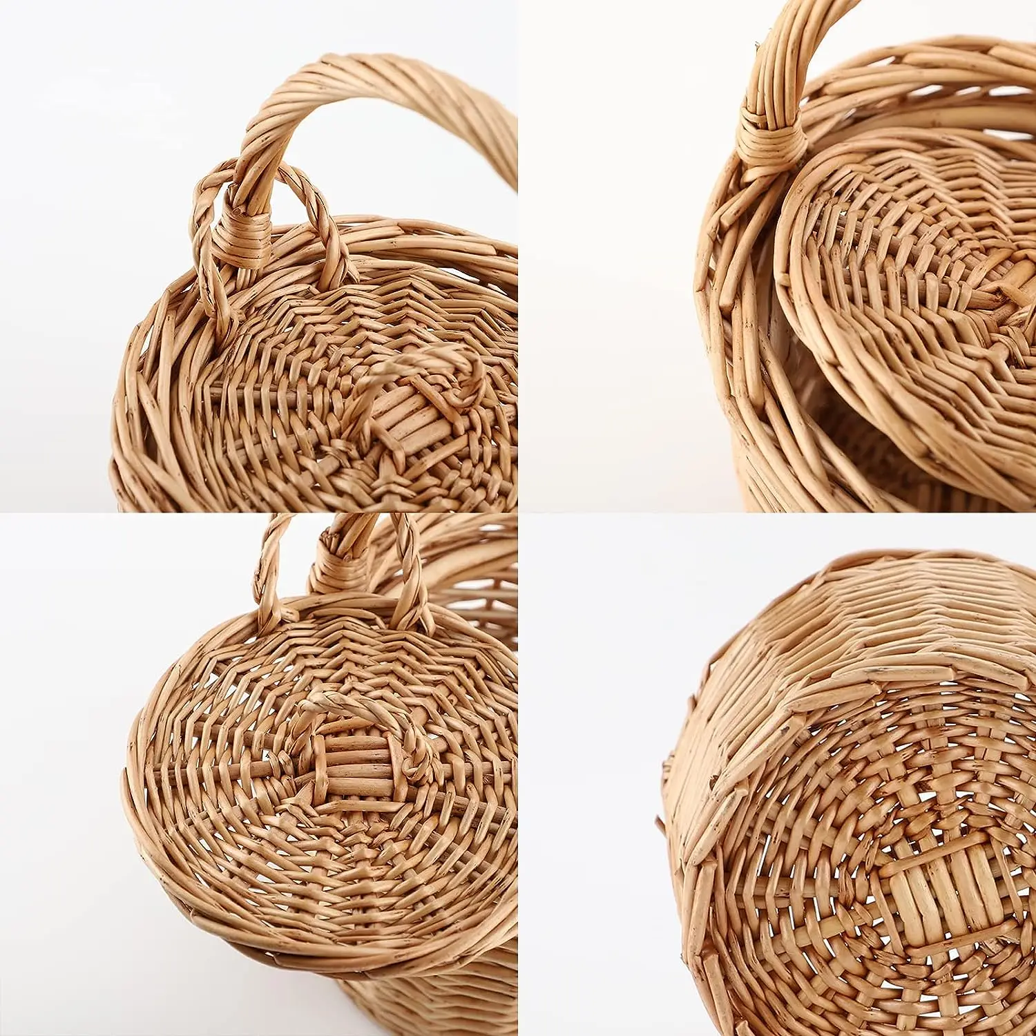 Small Wicker Basket Round Storage Bin with Handle and Lid for Cell Phones Toys Sundries