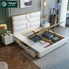 Modern Home Furniture Full Size Bedroom Genuine Leather Bed With Storage