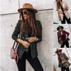 Ladies Coat Ladies Casual Lapel Coat Button Plaid Lapel Printing Plaids Women's Coat