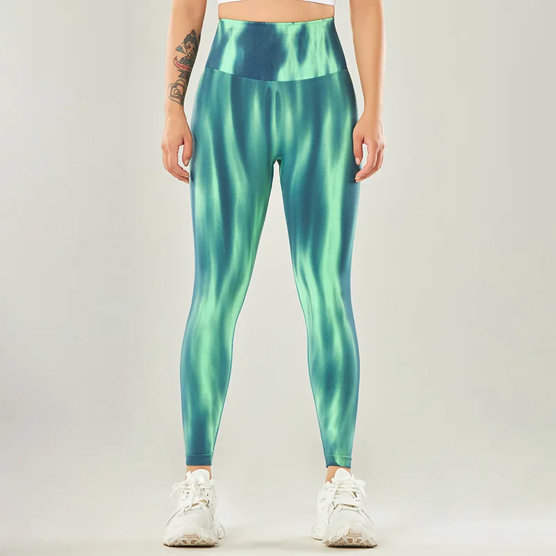 2023 new tie-dye Aurora buttock lifting seamless women yoga pants tight sports pants high waist fitness sport yoga leggings