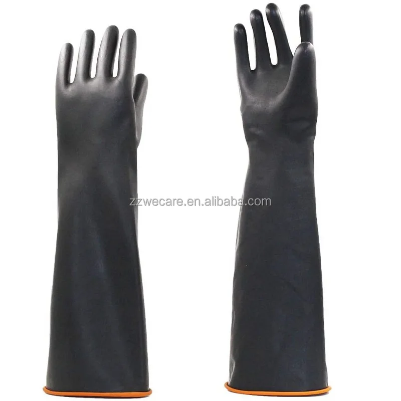 Anti Corrosion Black Acid and Alkali Resistant Heavy Duty Chemical Protective Industrial Rubber Gloves