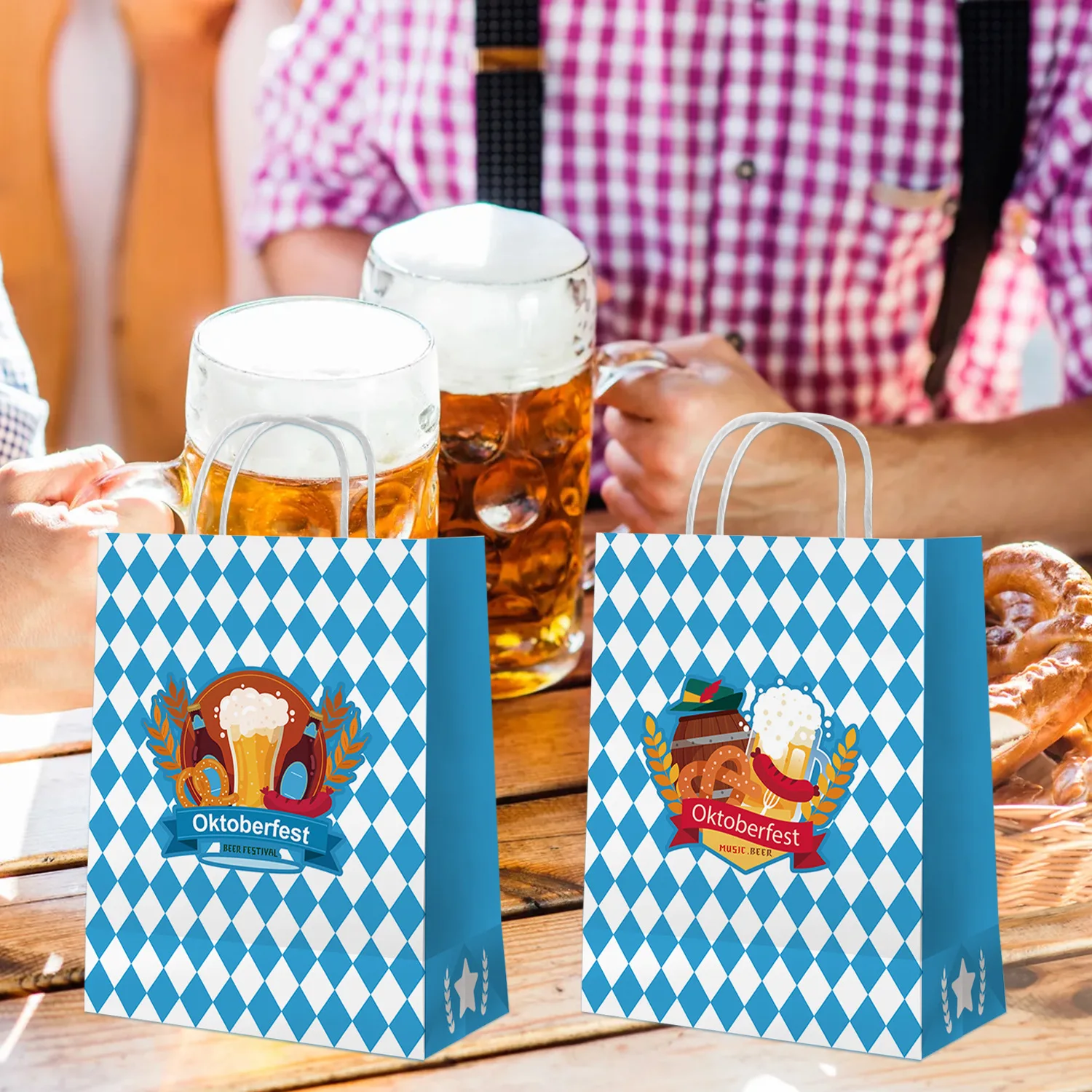 Oktoberfest Theme Holiday Gift Bag Portable Kraft Paper Bag Party Decoration Supplies Set