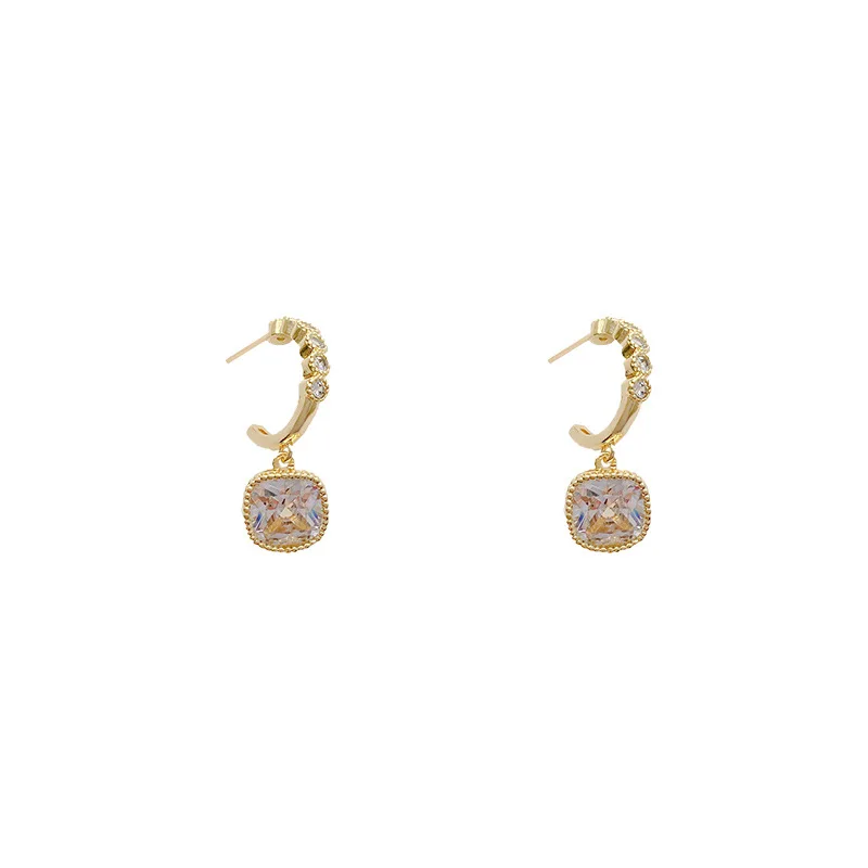 fashion square zircon earrings women simple exquisite earring light luxury wild earrings