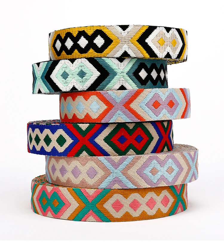 New spot ethnic polyester jacquard webbing clothing bags accessories ribbon shoulder strap national wind shoulder strap webbing