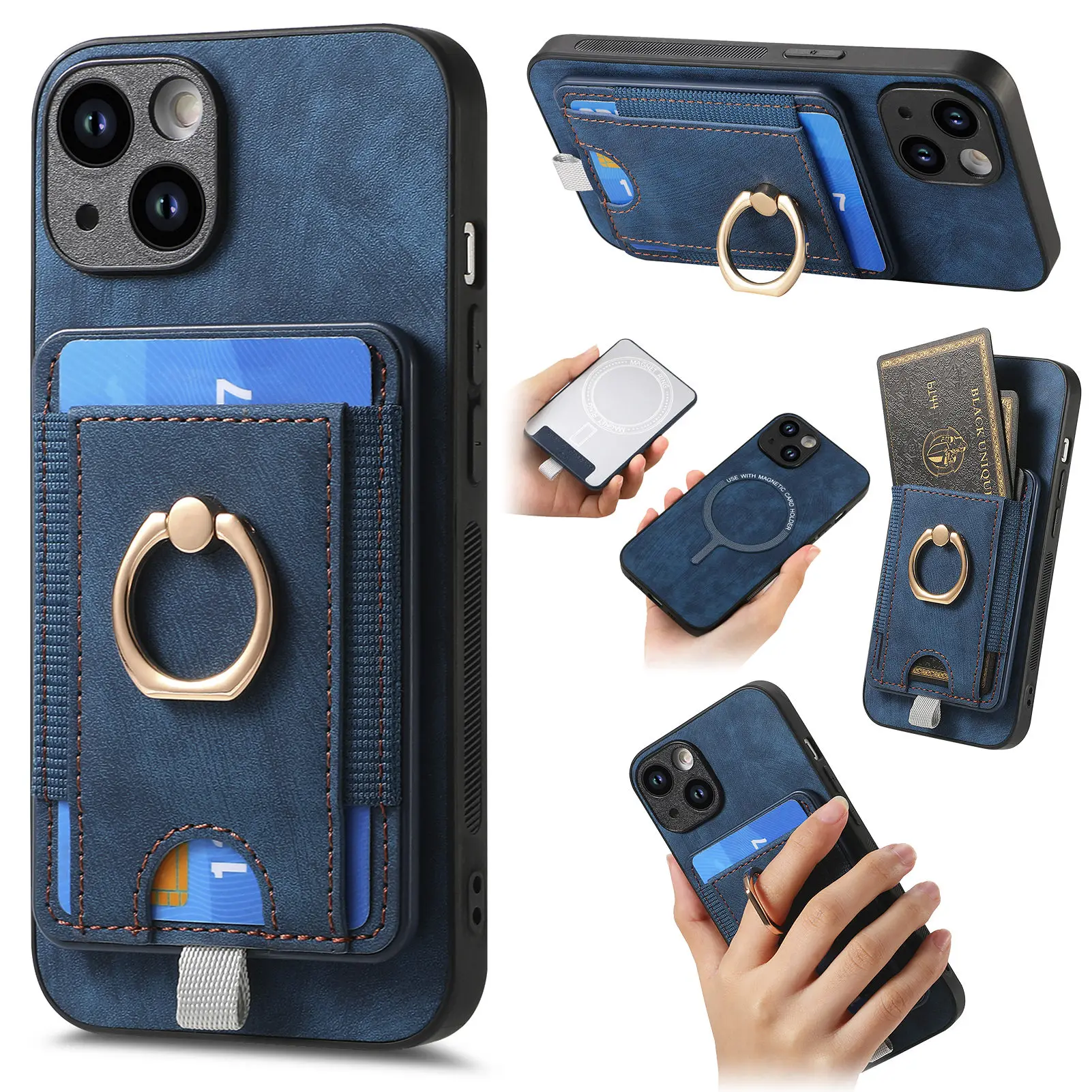 Mag Safe Retro Pu Leather Wireless Charging Card Holder Phone Case With