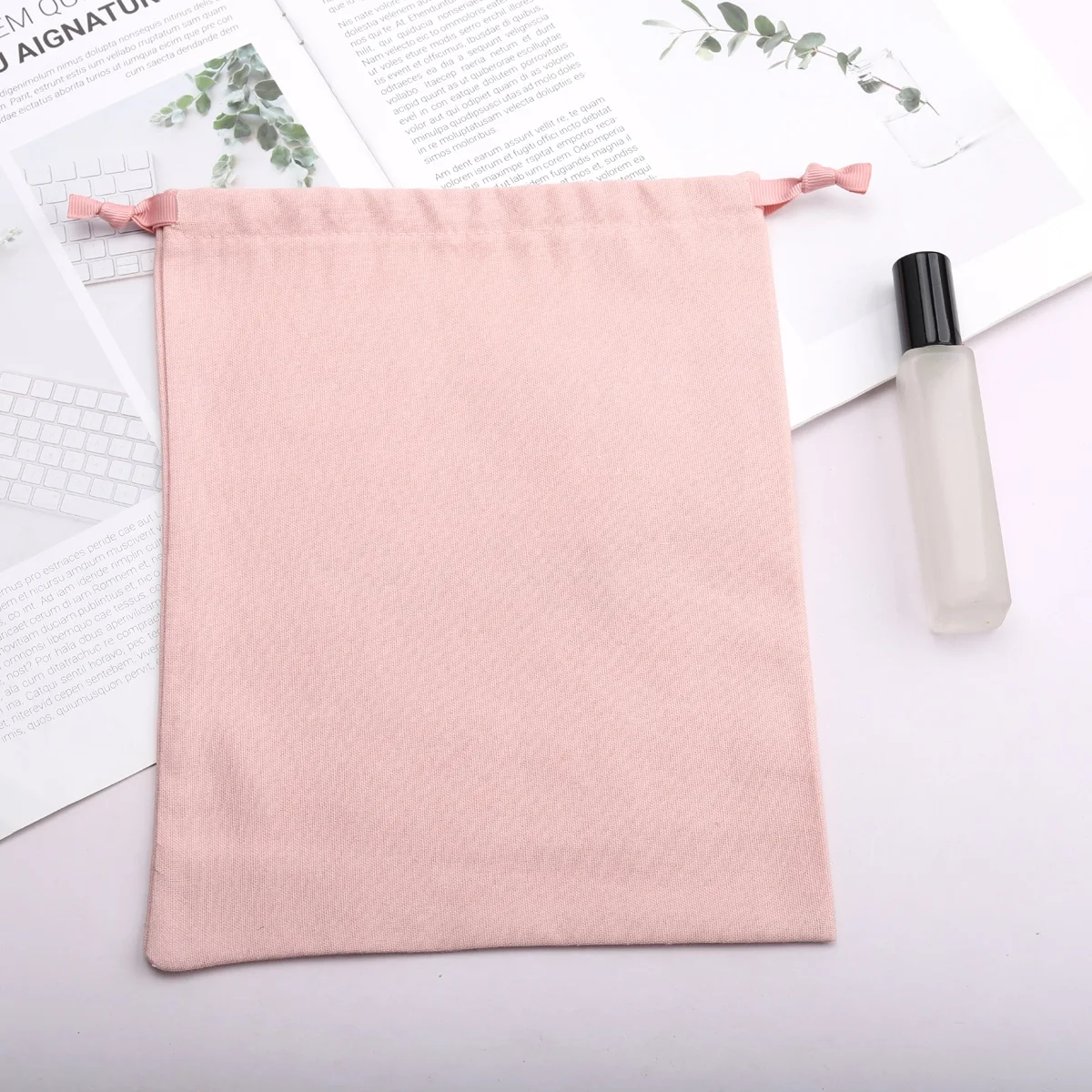 OEM Factory Peach Cotton Linen Drawstring Bag For Handbag Luxury Soild Muslin Gift Dust Shoe Pouch