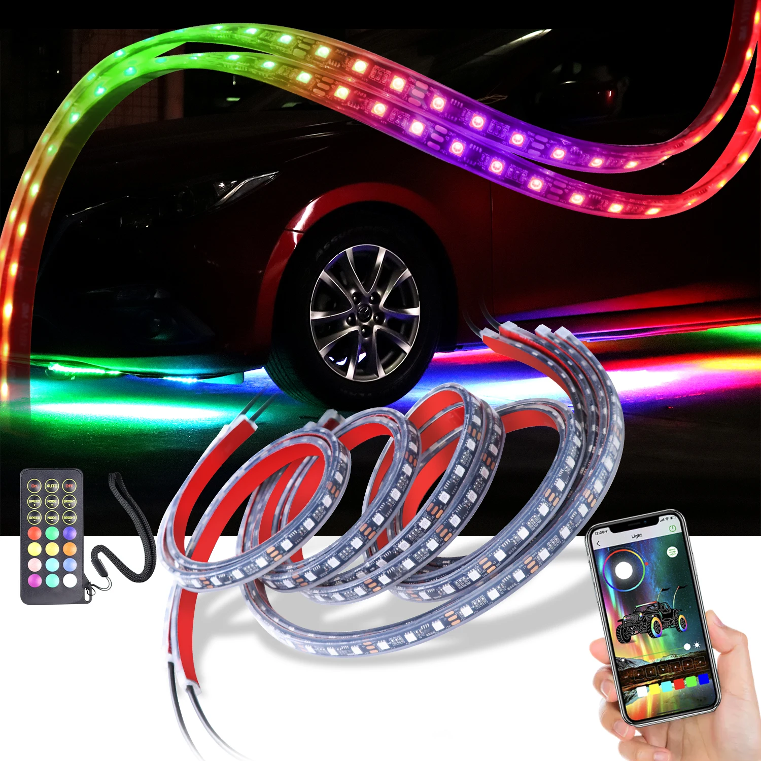 Car Underglow Lights Ultra Long LED Car Lights Exterior Waterproof 2-in-1 Design App Control Under Glow Kit for Cars Trucks Sync to Music Neon 16 Million Colors DC 12-Volt 