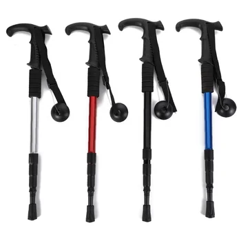 Custom Outdoor Sports Equipment 4 Section T-handle Foldable Aluminum Alloy Climbing Walking Hiking Sticks