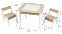 NOVA 3 In 1 Children Furniture Wooden Storage Table And Chairs Set For Drawing Reading Art Playroom Activity