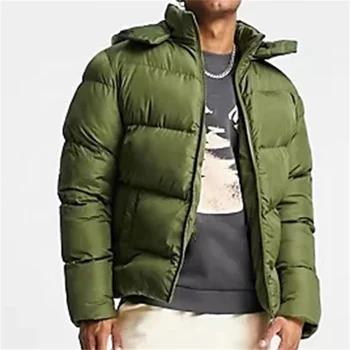 OEM custom men clothes plain winter warm zipper down padded jacket with hoodie