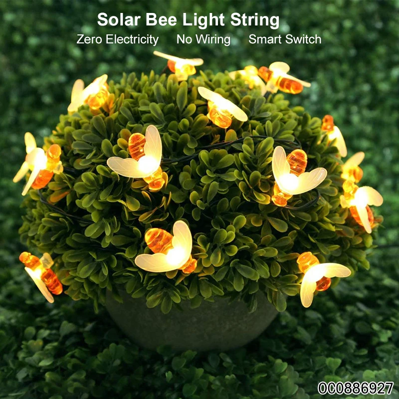 7 meters 50 lights bee shape solar garden path landscape lighting lawn lamp led outdoor