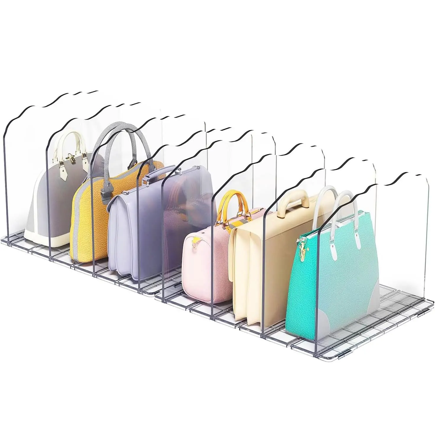 2 Sets in 4 Dividers Handbag Storage Divider Clear Adjustable Acrylic Closet Organizers Purse Organizer for Closet