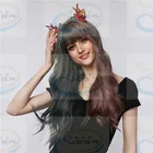 Red Hair Neat Bangs Cyan Grey Brownish Red Long Hair Wavy Rose Elastic Net Hat
