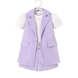 New Korean fashion infant toddler clothing summer solid short sleeve shirt+shorts+coat 3pcs boutique kids clothes