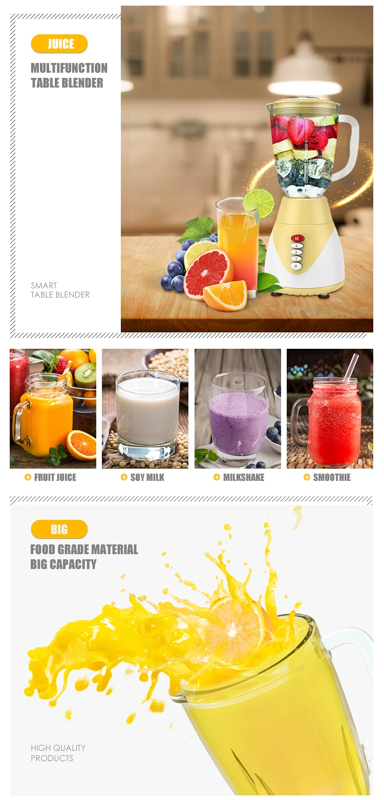 Venta caliente 400W 2 en 1 1.5L Tarro de vidrio de plástico 2 velocidades Licuadora eléctrica Licuadora Licuadora Licuadora de alimentos