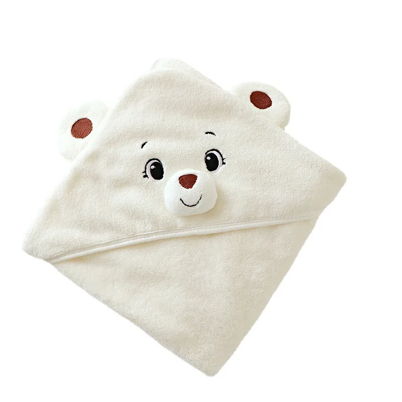 Soft and quick dry animal bath washcloth newborn flannel wearable hooded swaddle blanket baby hooded poncho bath towel for kids