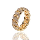 Silver Copper High Grade Rings Zirconia Gold Silver Copper Bling Cuban Chain Ring For Men Jewelry