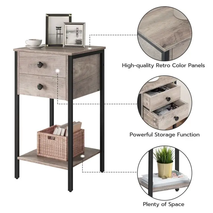 Wholesale Wooden Rustic Sofa End Table Narrow Coffee Bedside Nightstands Retro Side Table With Drawer and Shelf for Living Room