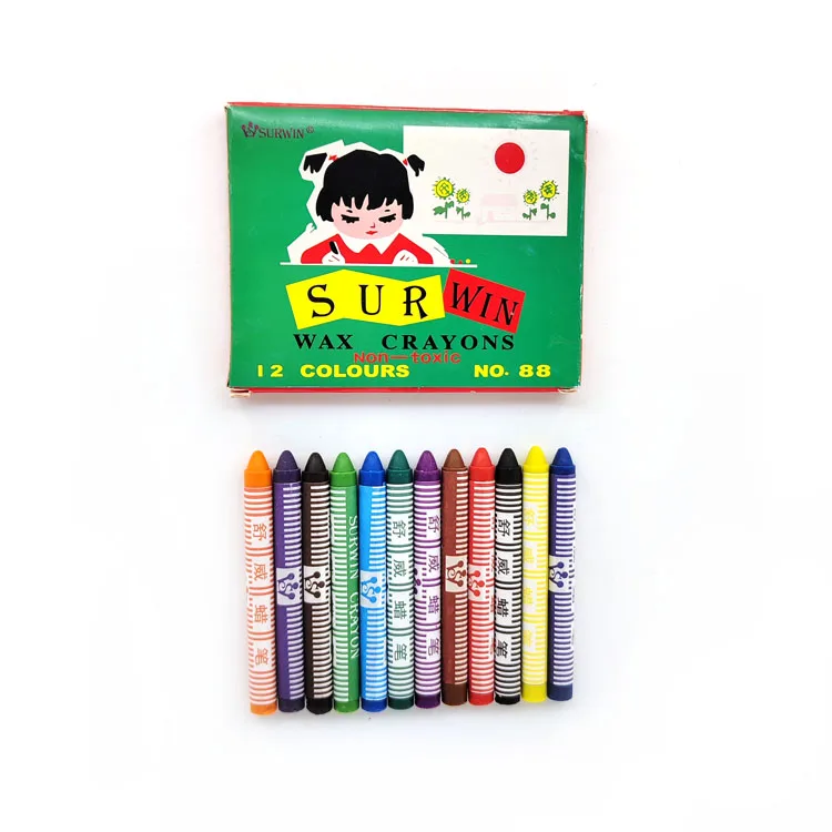 NO.88 12-Color Plastic Wax Crayon Set Bath-friendly Kids Drawing Crayons Wholesale Boxed Crayons