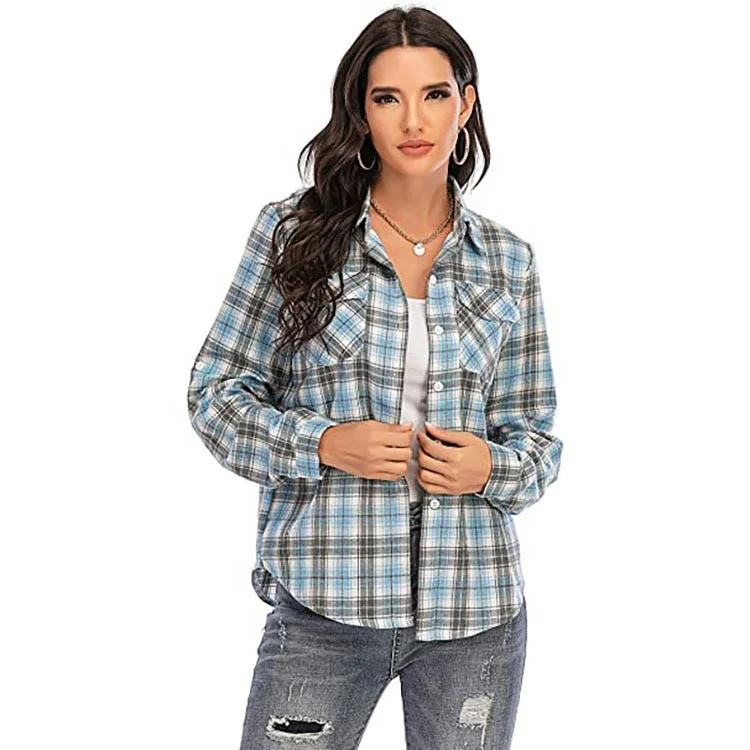 PRETTYGARDEN Women's 2023 Fall Clothes Plaid Shacket Jacket Long Sleeve Button Down Flannel Shirts Fashion Blouse