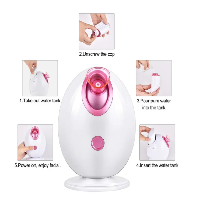 PSB portable travel multifunction pink pro cleansing nano ionic spa facial steamer