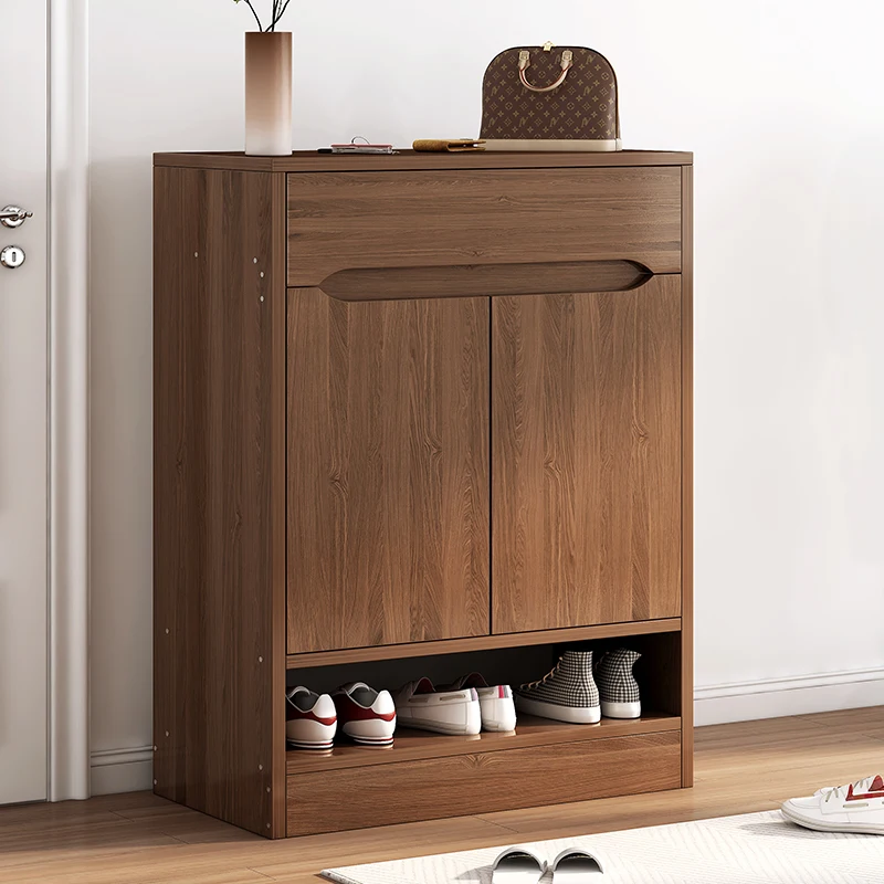 Modern Home Entrance Furniture Gray and Oak Wooden Shoe Rack Cabinet with Drawers and Doors