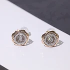 Hoop Wedding Wedding Earrings Platinum Diamond Rose Flower Hoop Stud Earrings For Party Wedding Jewelry