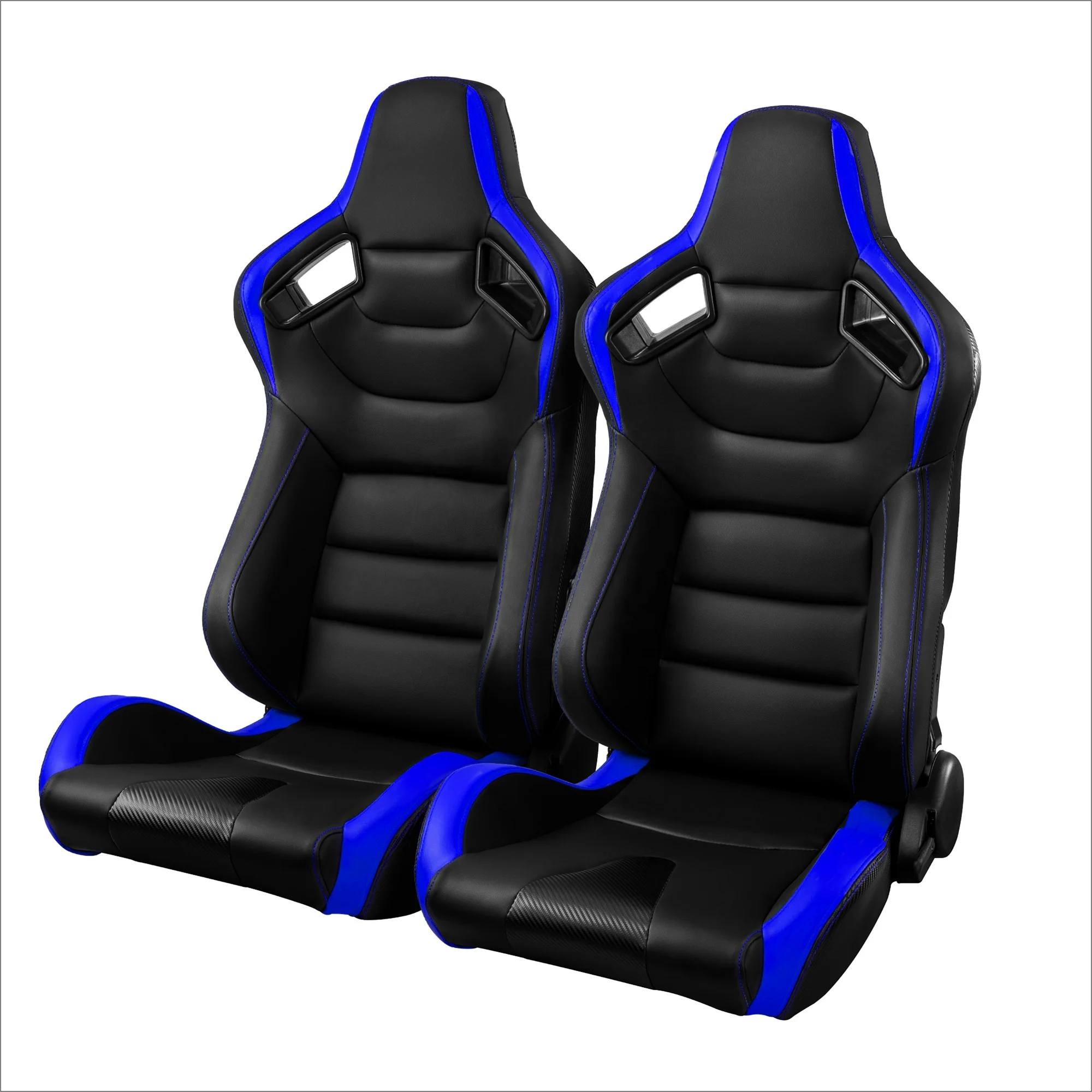 Universal Racing Seats of PVC Leather Racing Bucket Seats Stitching with Double Sliders Pair Blue 