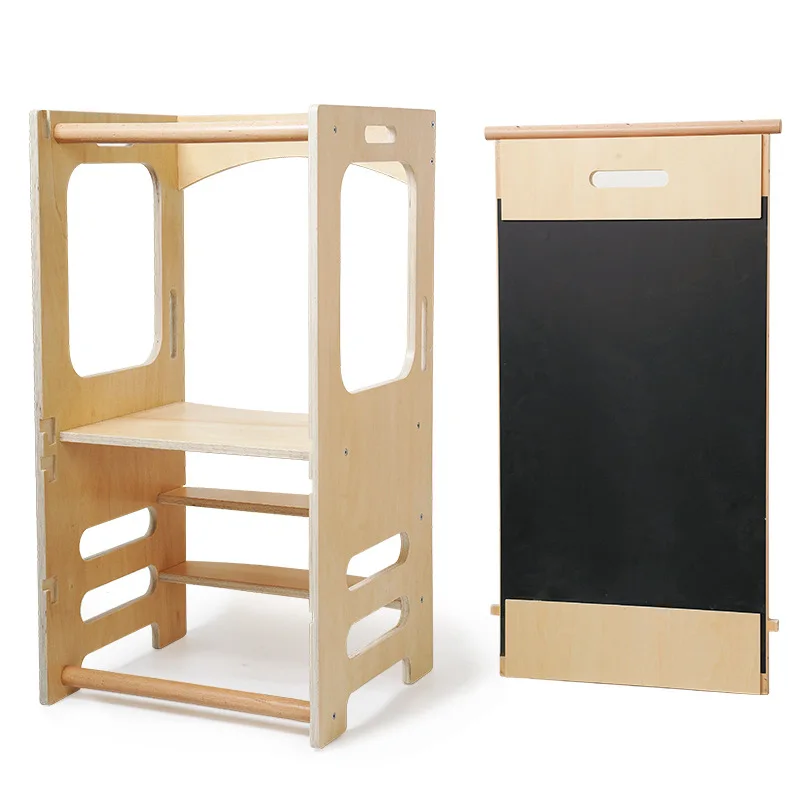 Escabeau d'aide à la cuisine pliable, tour d'apprentissage en bois Montessori pour enfants avec tableaux noirs pour la fabrication des tout-petits