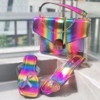 Purse Fashion Colourful Brand Bags Women Handbags Ladies Summer Beach Rainbow Slides And Jelly Purse Set