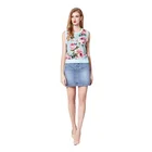 Tank Top Women's 100% Silk Premium Printed Sleeveless Tank Top Blue Rose Printed Sleeveless Tank Top