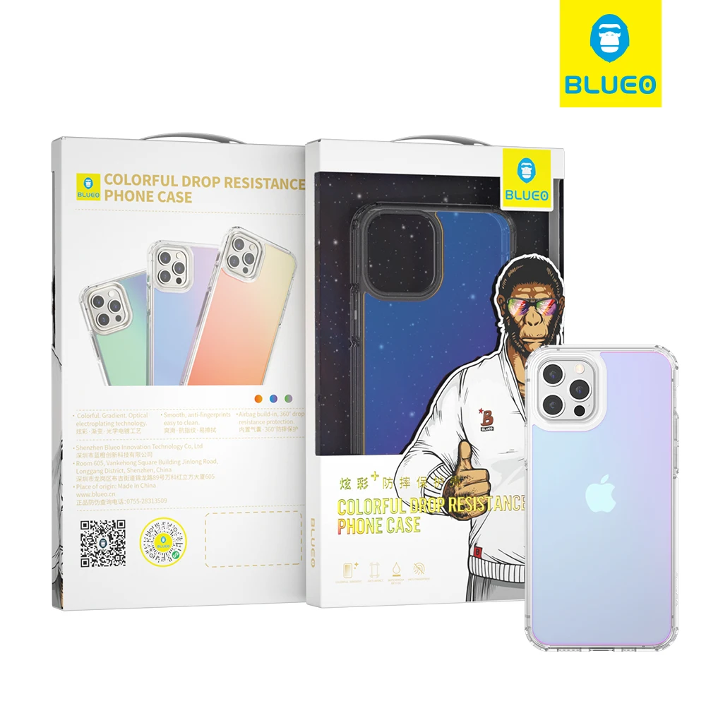 BLUEO New Gradient Ultra Thin Drop Resistance Cell Phone Case TPU PC Shockproof Mobile Phone Cover for iPhone 12 iPhone 13