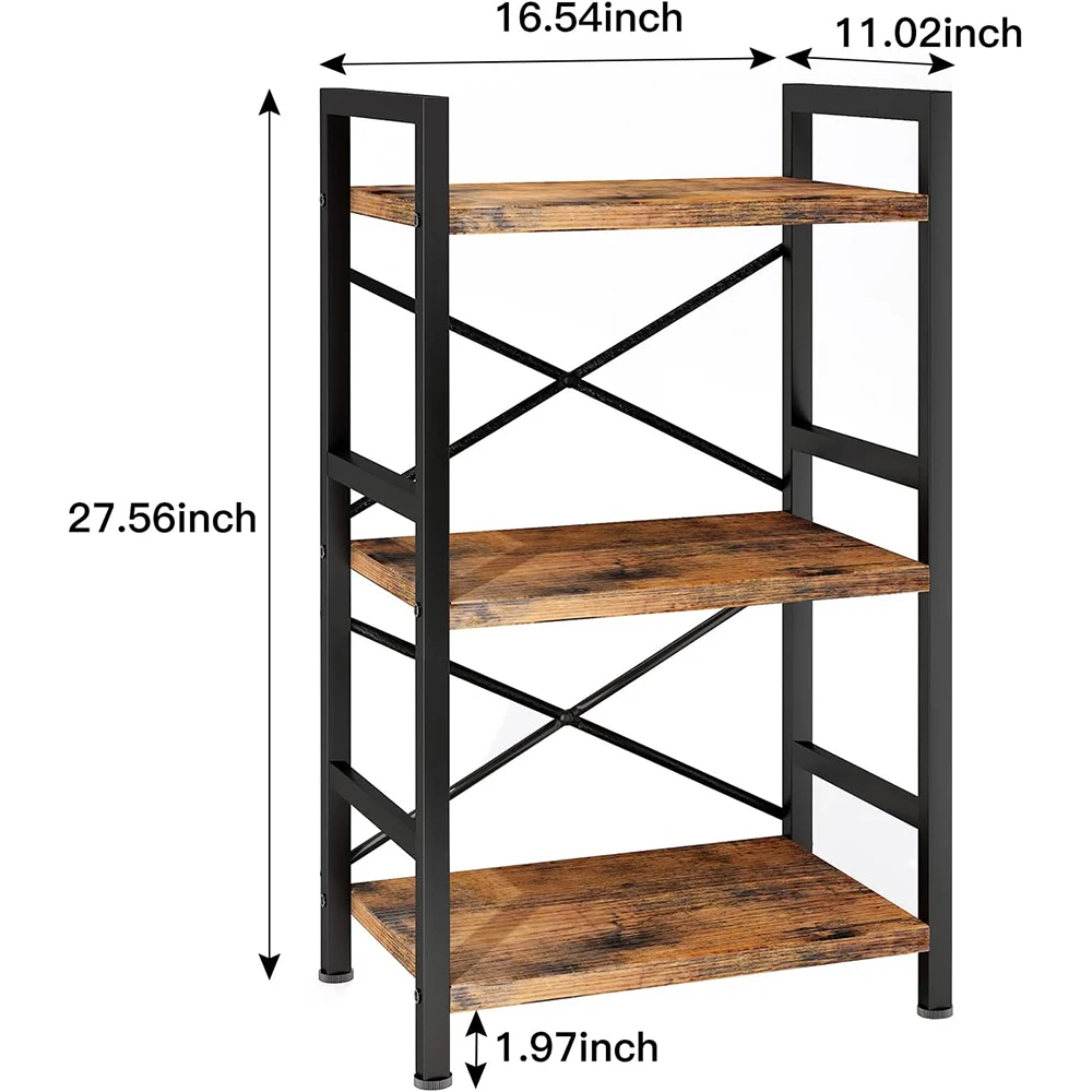 product 3 tier wooden industrial bookcase rustic etagere book shelf storage organizer living room bedroom home office hotel rustic-6