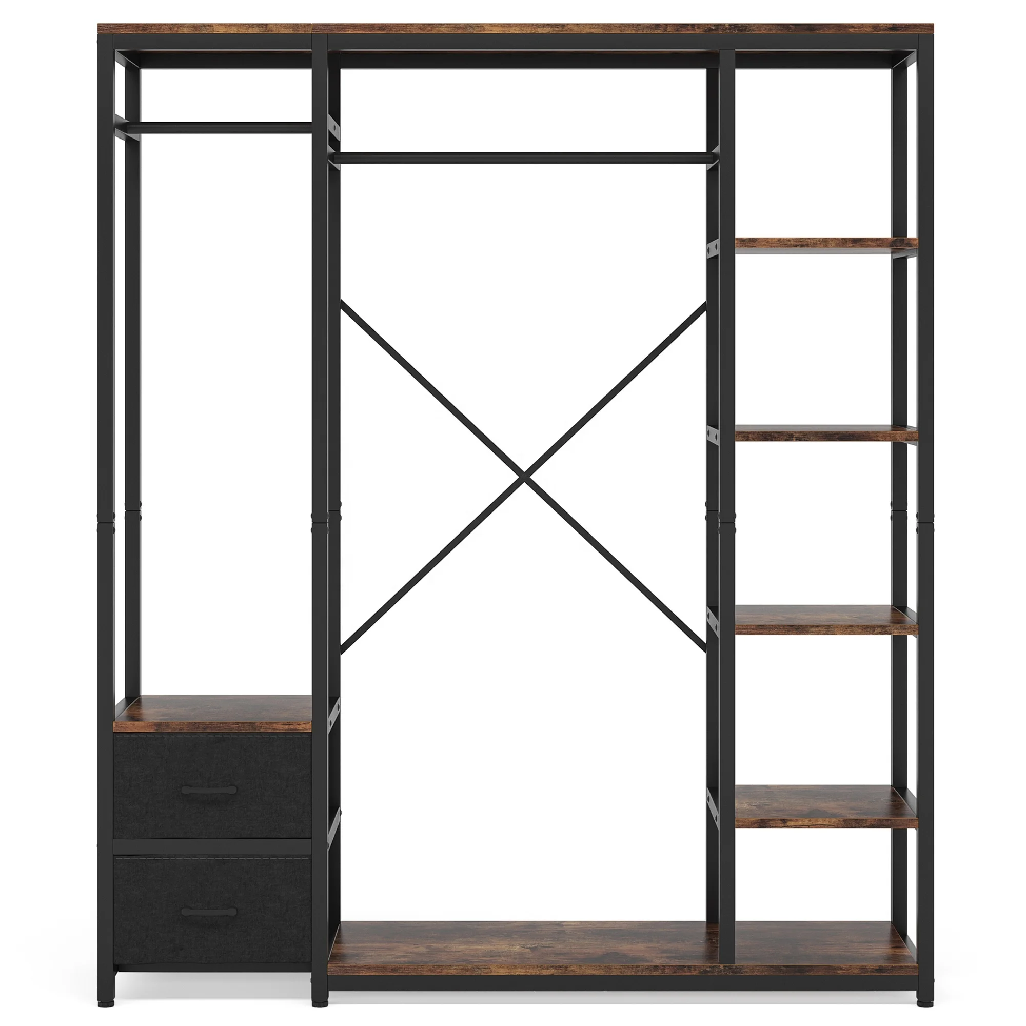 Modern Metal Frame Wooden Clothes Armoire Wardrobe set display shelving rack steel closet organizer bedroom furniture